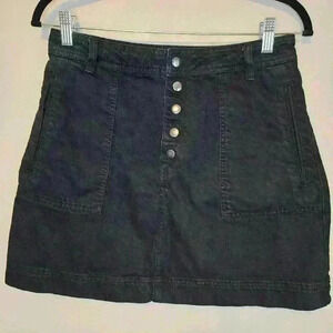 Free People Women's Black Denim Miniskirt Size 29 Snap Front Urban Core Grunge